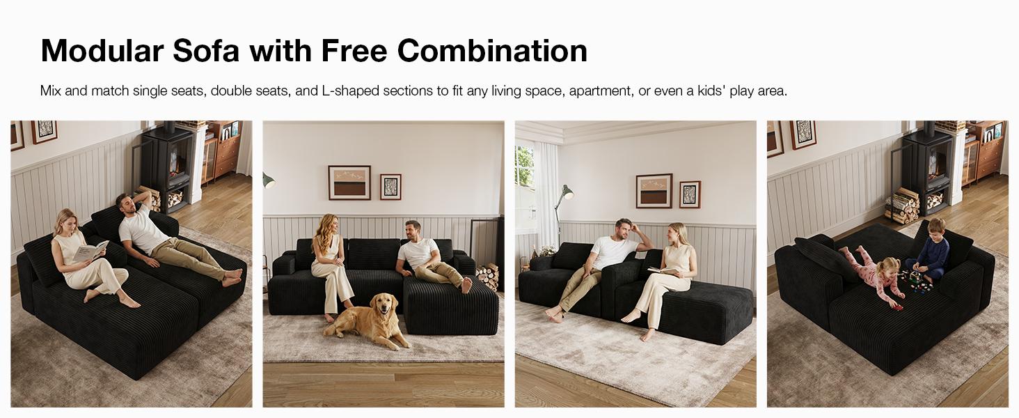 【2 Packages Shipping] L-Shape Plush Corduroy Velvet Modern Sofa with Deep Seat, Upholstered Couches for Living Room & Bedroom, No Assembly Required