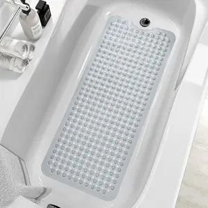 Shower and Bathtub Mat,40x16 Inches,Extra Long Non Slip Mats with Suction Cups and Drain Holes, Machine Washable and Anti Slip Bathmats, Bathroom Mats for Tub Nonslip (Translucent Grey)
