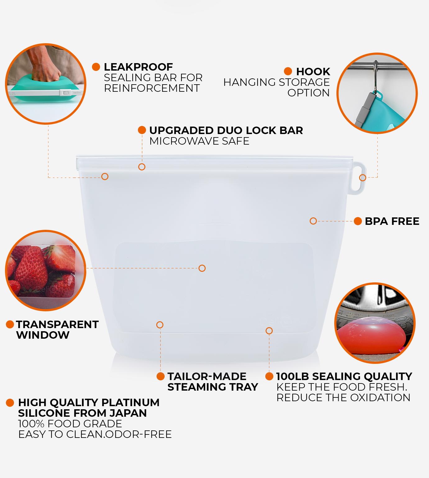 CuLiDing Reusable Premium Silicone Food Storage Bags 4 Pack with 2 Sandwich, 1 Lunch, and 1 Half-Gallon, Multi-Use & Sous Vide Stand-Up Pouches for Soup and Leftovers, Microwave, Dishwasher and Freezer Safe, BPA Free