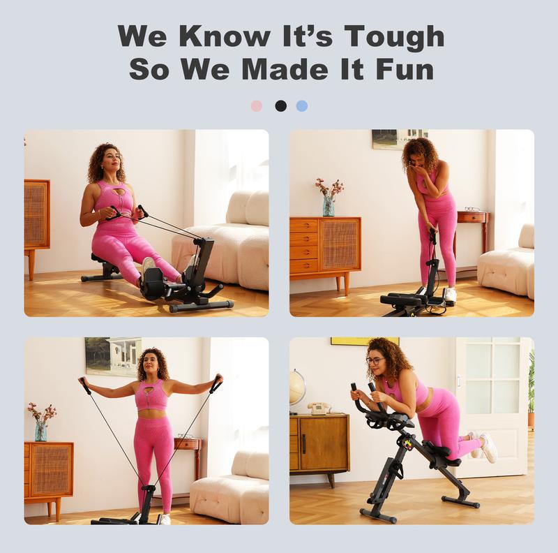 【February Deal】Tousains 3-in-1 Abmachine & Rowing Machine with Adjustable Height, Resistance Levels & LCD Display - Foldable, Stable Steel Frame, Core-Focused Moves & Functional Resistance Exercises