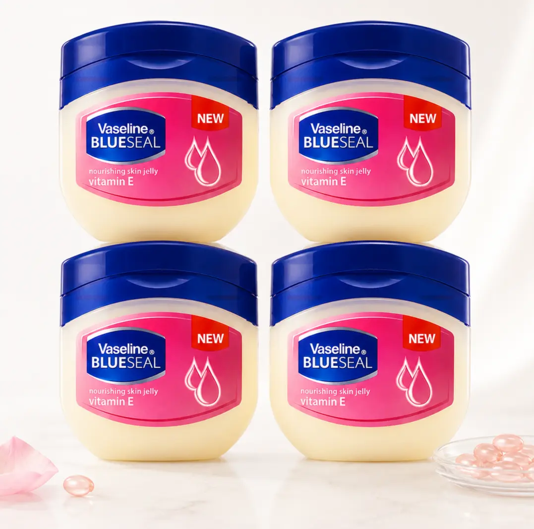 Vaseline Blue Seal Vitamin E Nourishing Petroleum Jelly Gentle Daily Multi-Pack (50mL/1.7oz) - Moisture-Boosting Smooth Balm for Dry Skin Relief, Face, Body & Lip Hydration, Compact Bulk Value Bundle
