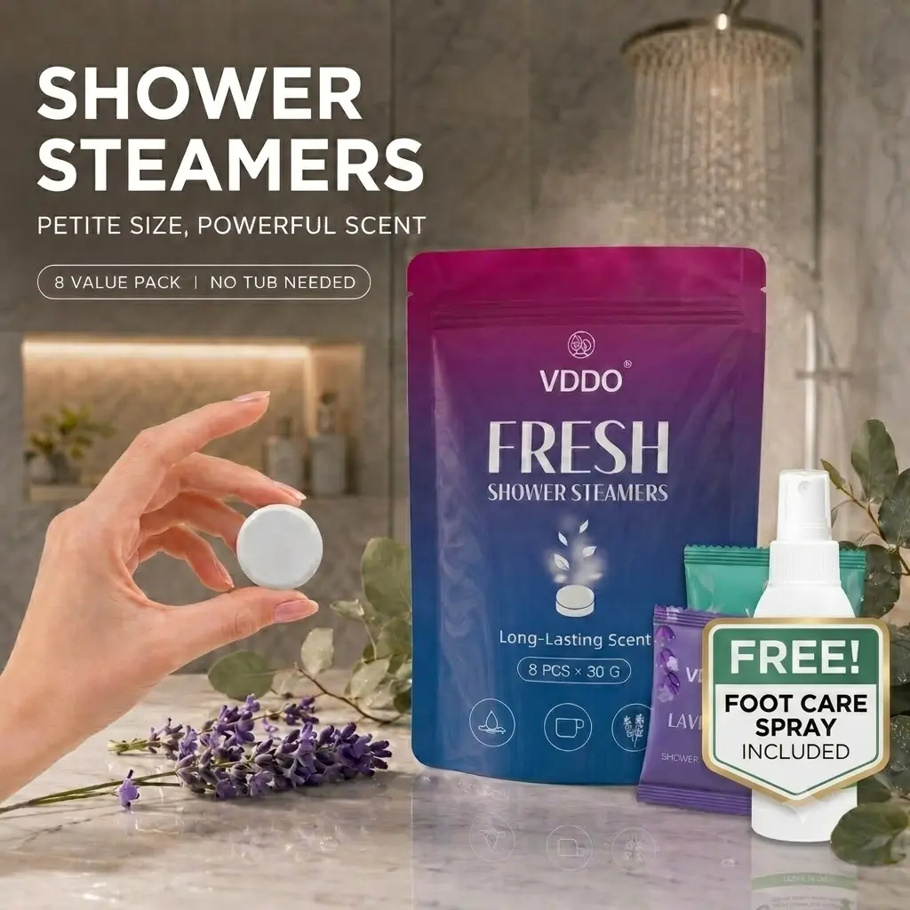 8-Pack Aromatherapy Shower Steamers with Free Foot Care Spray, Lavender & Sodium Bicarbonate 240g Youth Skin Repair Body Care Set, Long-Lasting Essential Oils for Stress Relief & Relaxation, SPA Gift Set (Tablet Form), Asmr, 30G Per Tablet