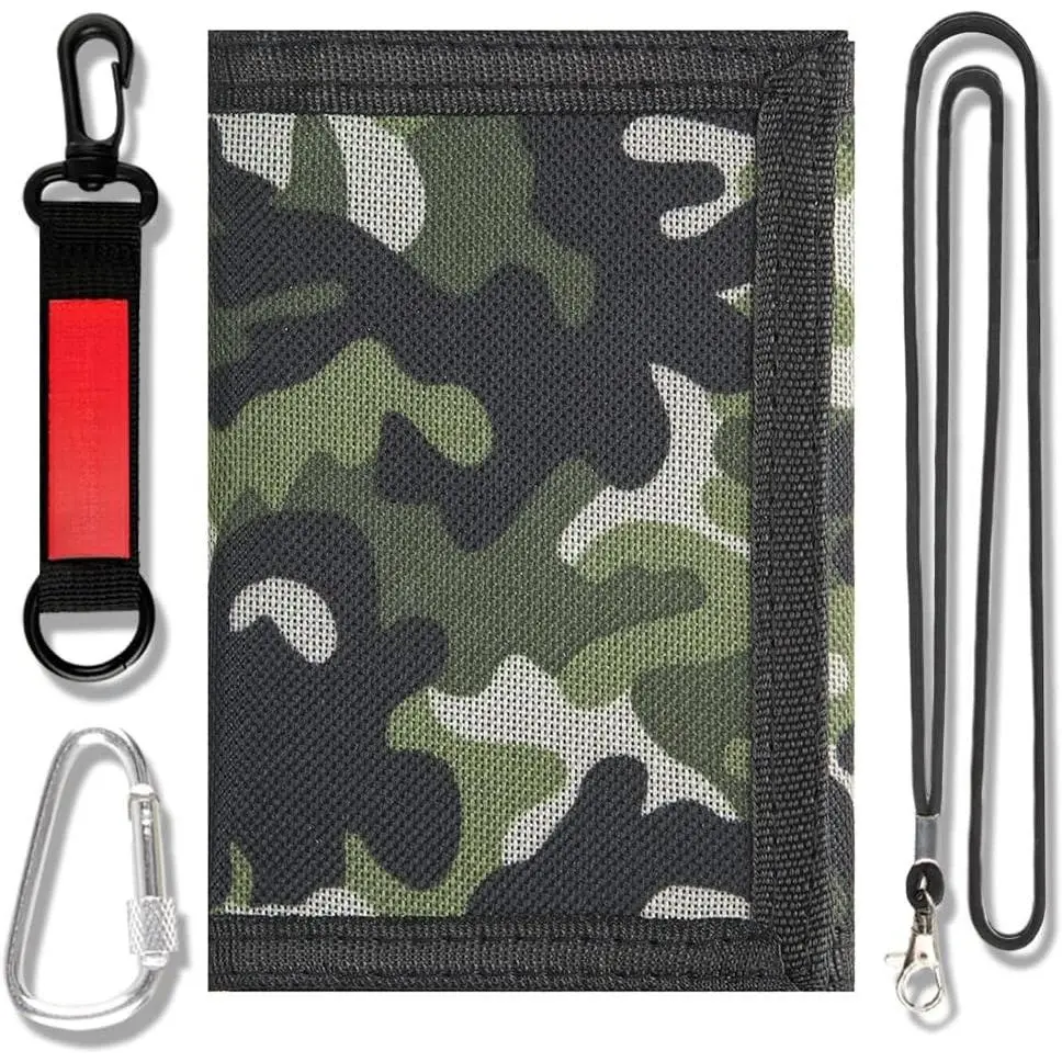 X-KWL13  Kids Wallet for Boys Girls Teens Trifold, Canvas Toddler Wallet for Boys, Cute Zipper Wallets Youth with Coin Pocket and Card Holders, Novelty Wallets for Childrens Birthday Gifts (Camo green suit)