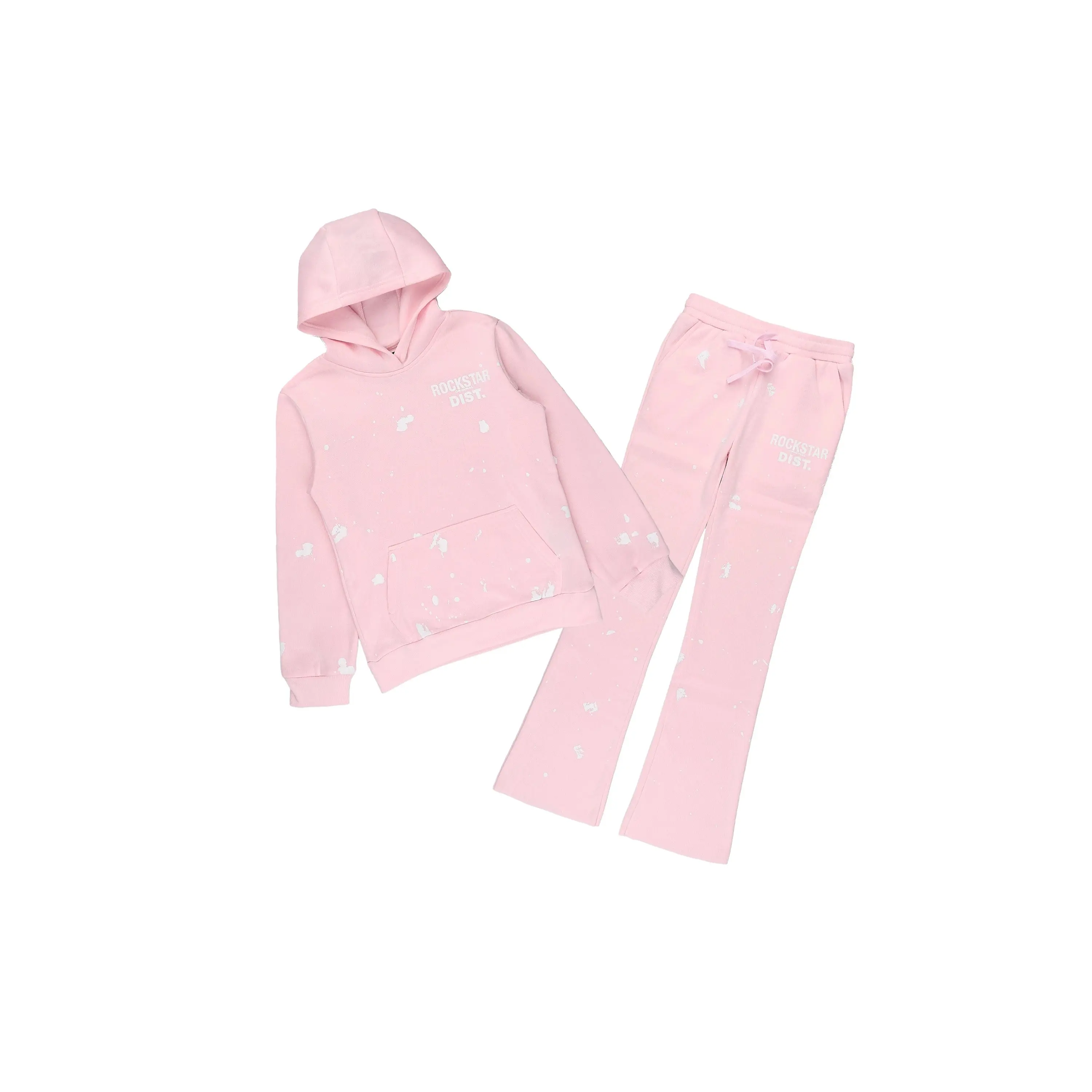 Girls Hadley Light Pink/White Hoodie Stacked Flare Track Set