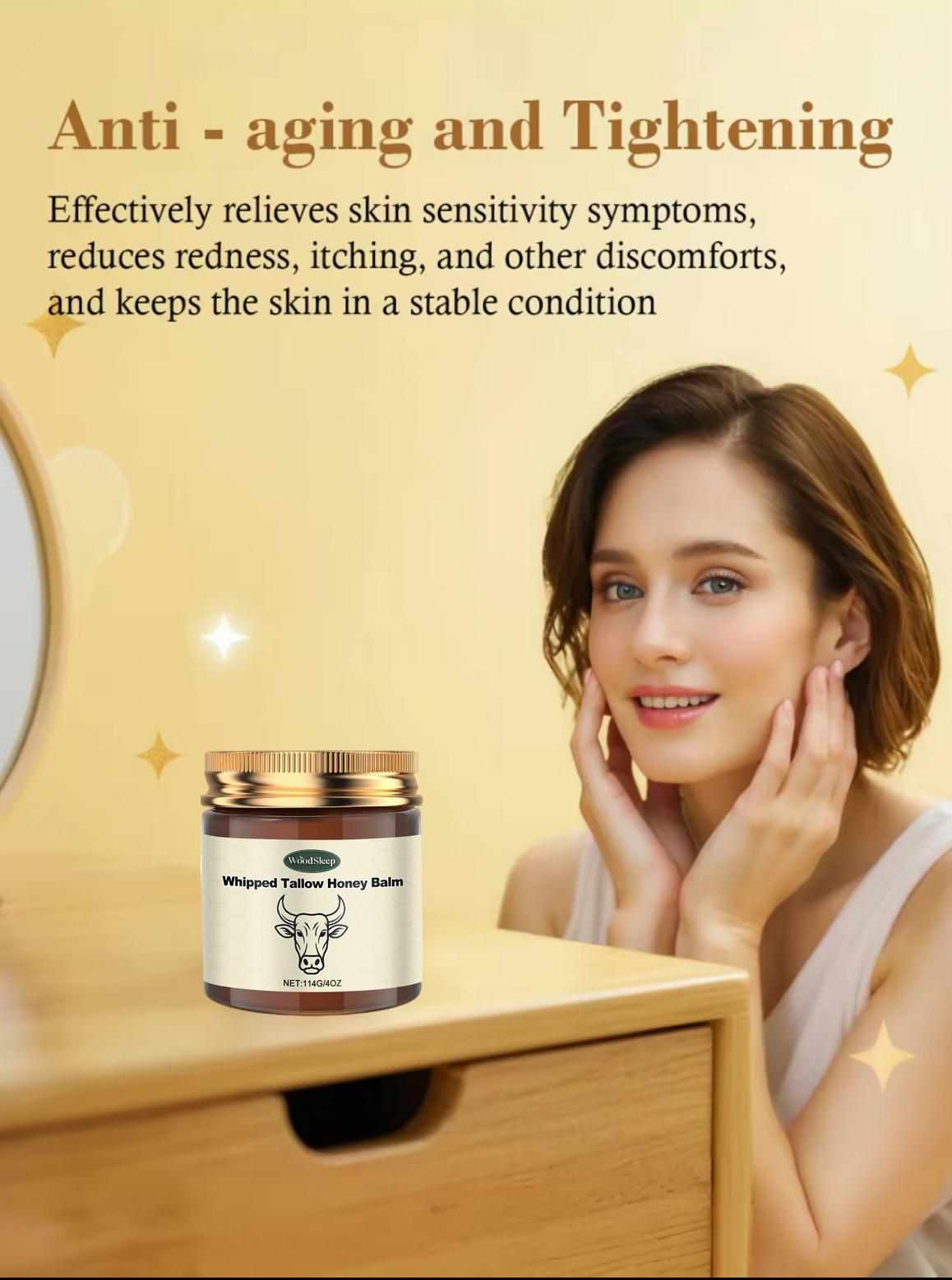 WoodSleep Whipped Grass-Fed Beef Tallow Honey Balm 4 Oz Moisturizing Cream for Soft Smooth Skin Handmade All-Natural Moisturizer Lavender Hydrating Comfort Moisture Boost Cream Luminous Firming Cream Body Care