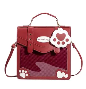 FAURALA Vintage Cambridge Satchel Style Ita Backpack - Clear Window Display School Bag for Anime & K-Pop Collectibles, Structured PU Backpack classic academia aesthetic with functionality, adjustable straps and compartments (Pins & Plush NOT Included)