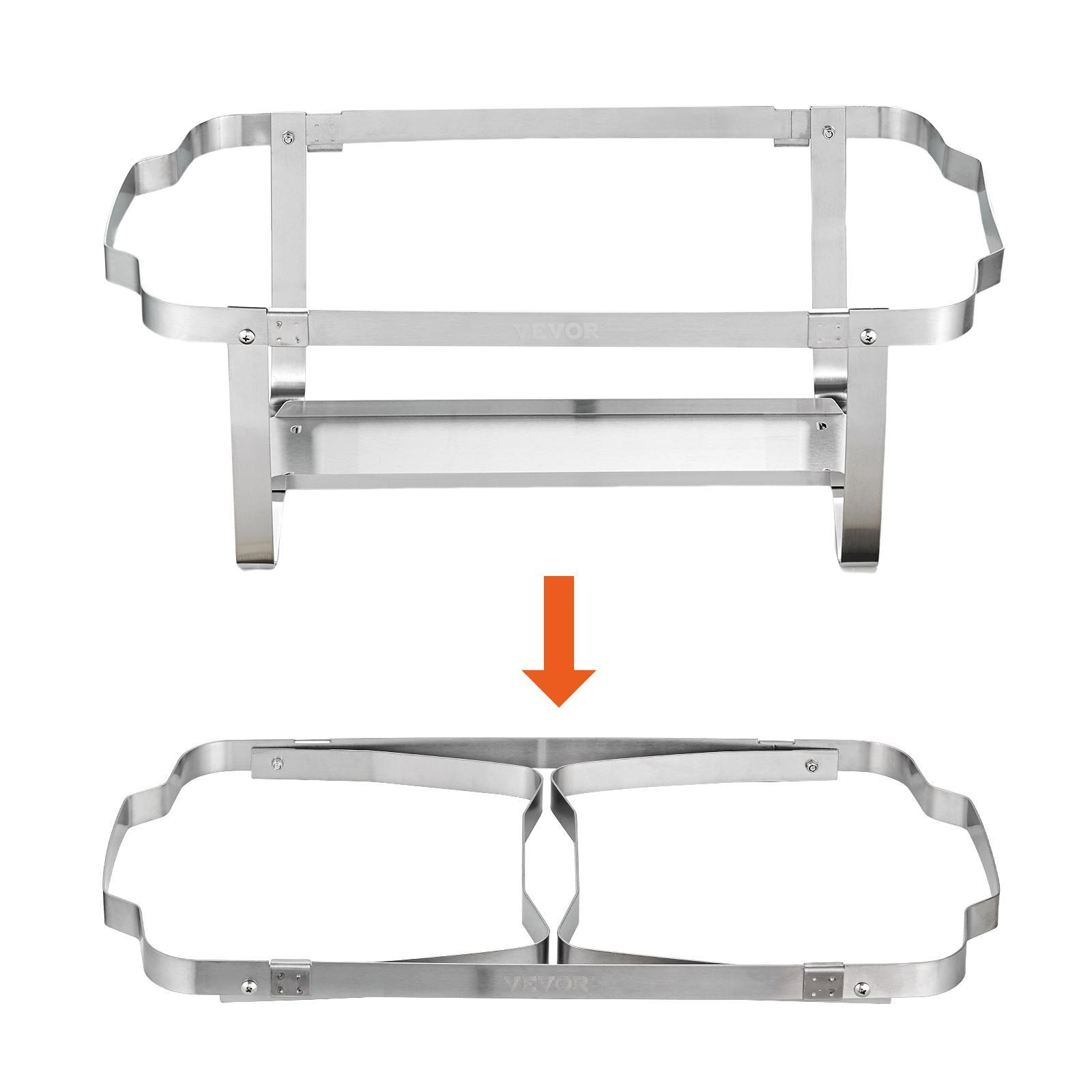 VEVOR Chafing Dish Buffet Set, 8 Qt 4 Pack, Stainless Chafer with 4 Full Size Pans, Rectangle Catering Warmer Server with Lid Water Pan Folding Stand Fuel Tray Holder Spoon Clip, at Least 8 People Eac