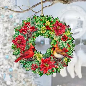 Designocracy 8611070 5 x 5.5 x 0.25 in. Holiday Cardinal Garland Wreath Wooden Christmas Decor Ornaments