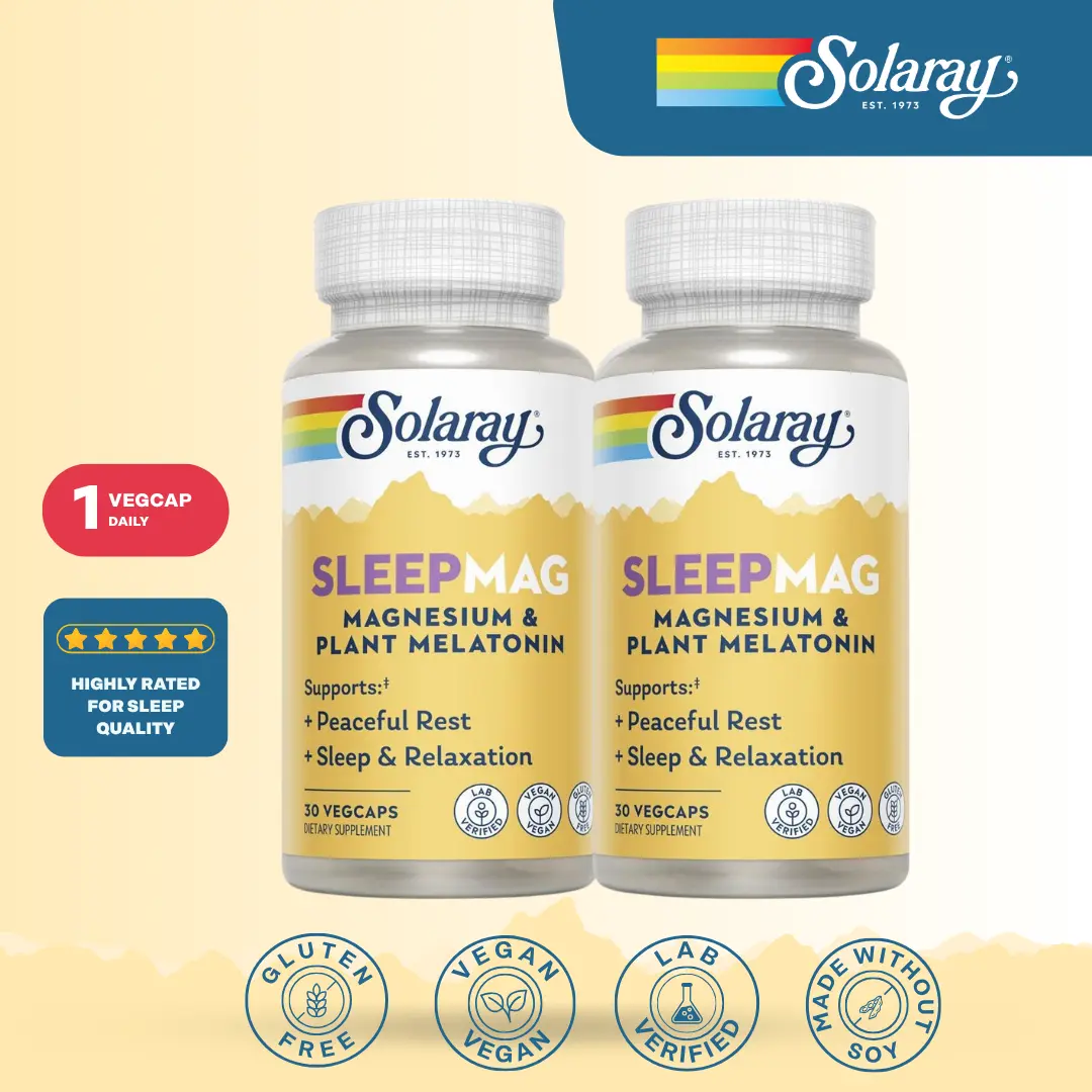 Solaray SleepMag 2-Pack Bundle - Magnesium Glycinate & Plant-Based Melatonin Capsules for Adults – Mood, Relaxation & Sleep Support Supplement