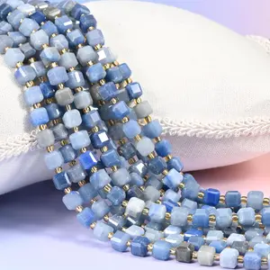 Blue Aventurine Faceted Cube Beads - 6mm, 8mm, Center-Drilled, 15 Inch Strand for DIY Beading, Jewelry Making Crafts
