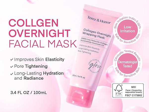 Terez & Honor Collagen Peel-Off Mask – Hydrating Korean Face Mask with 100Dalton Collagen for Firm, Glowing Skin – All Skin Types, 3.4 FL OZ Terez & Honor Collagen Peel-Off Mask – Hydrating Korean Face Mask with 100Dalton Collagen for Firm, Glowing Skin – All Skin Types, 3.4 FL OZ