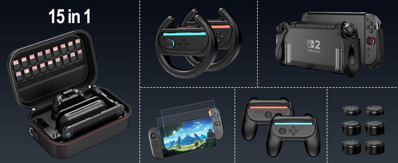 Nintendo Switch 2 Accessories Bundle - Dockable Case, Tempered Film, Racing Wheels & Joycon Grip|Black Friday Hot Pick