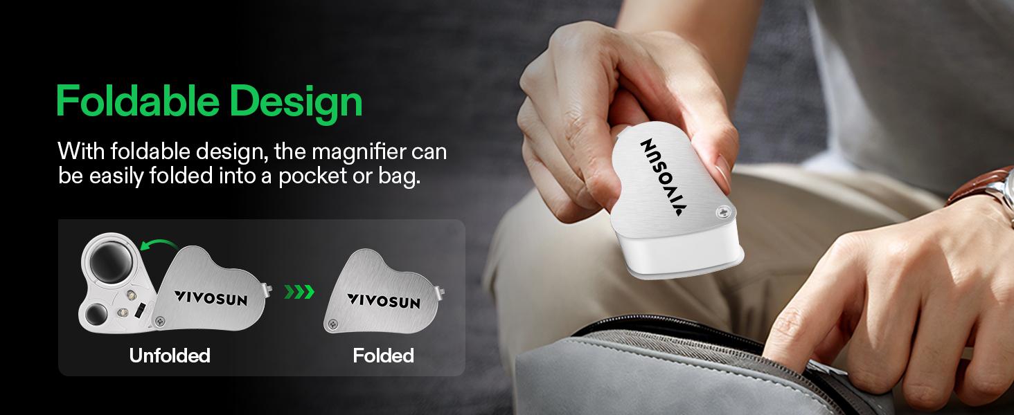 VIVOSUN 30X 60X Illuminated Jewelers Loupe Foldable Magnifier with LED Light for Jewelry Gems Watches Coins Stamps Antiques