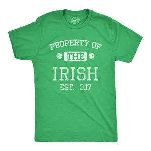 Mens Property of The Irish T Shirt Funny St Patricks Day Cool Saint Paddy Tee Outfit Graphic Mens Funny T Shirts Cool Vintage Fashion T-Shirt Gift Classic Menswear Saint Patrick's Day Apparel for Men Funny Green