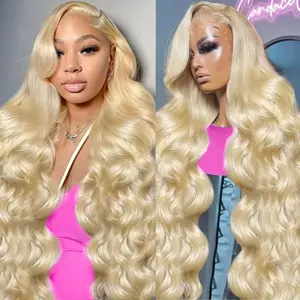613 13x4 Lace Front Human Hair Wig 24 Inch Straight 180 Density HD Transparent Lace Blonde for Women
