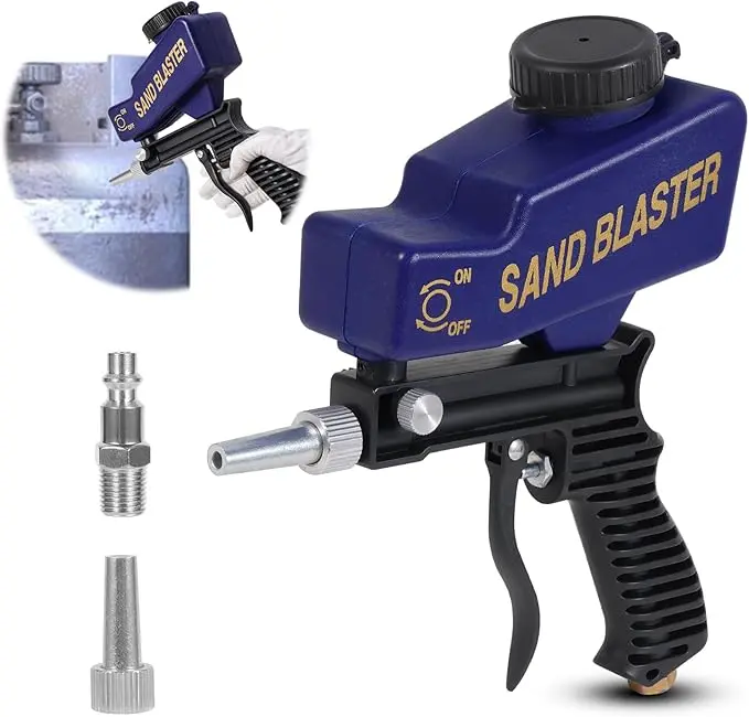 Portable Sand Blaster Gun Kit, Handheld Pneumatic Sandblasting Gun with Nozzle Adapter, Air Sand Blaster for Rust Paint Removal Surface Cleaning