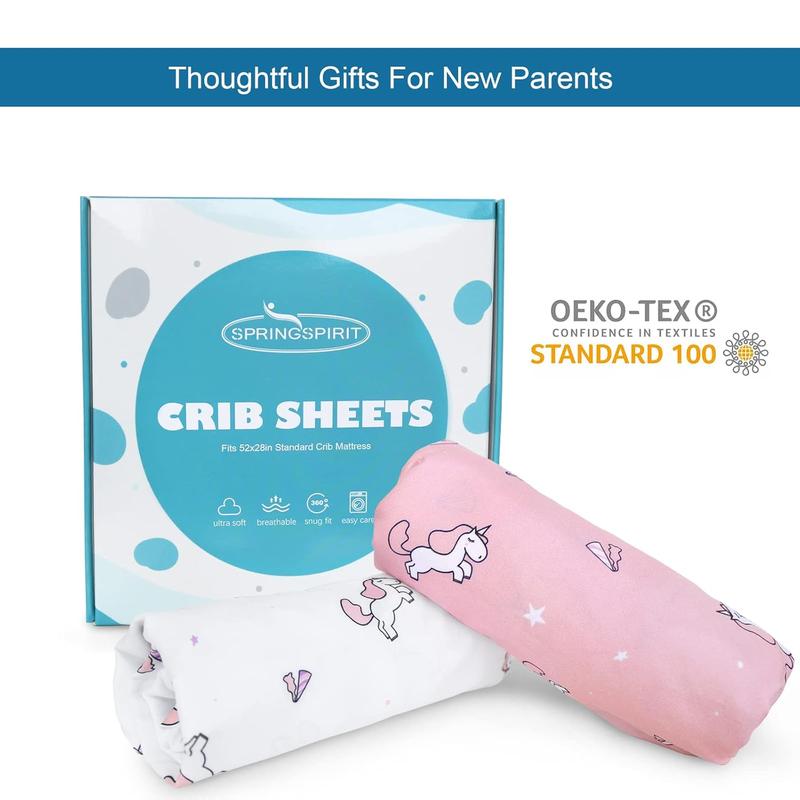 SpringSpirit Crib Sheets for Boys or Girls 2-Pack, Fitted Sheet 52'' x 28'' Standard & Toddler Mattress, Soft and Breathable Material, Baby Neutral #TiktokshopStockUp