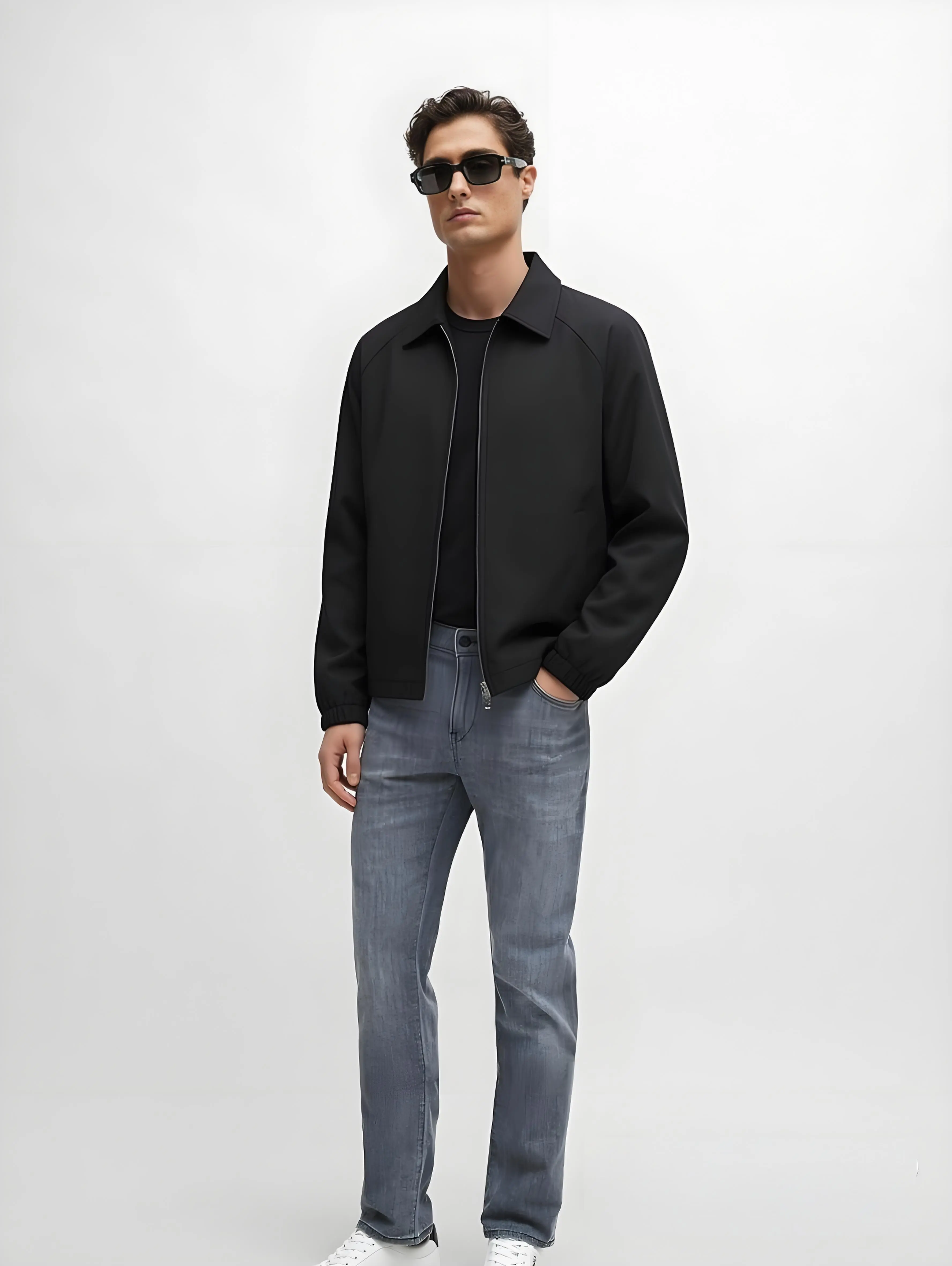 Men’s Casual Turn-Down Collar Softshell Jacket, Vintage Solid Color, Lightweight Long-Sleeve Business Outerwear  anorak retro men notch lapel black essential distressed bomber polyester clothes outdoor coat neuter