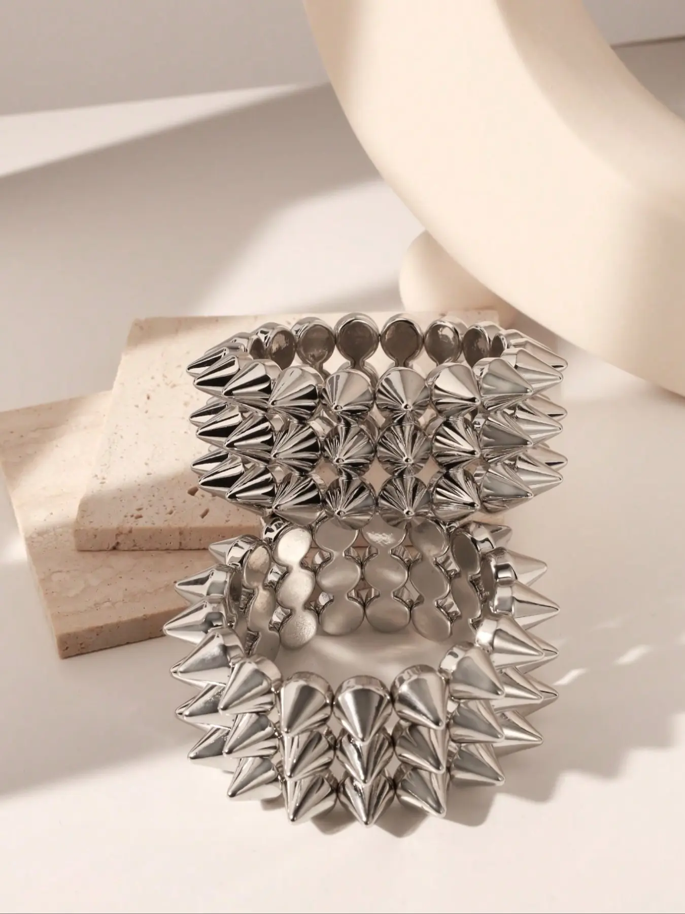 Punk Style Rivet Spikes Bracelet Set, Unisex Silver Color Edgy Cuff for Daily Use & Festivals, Trendy Accessory for Parties, Fashionable Jewelry Accessories