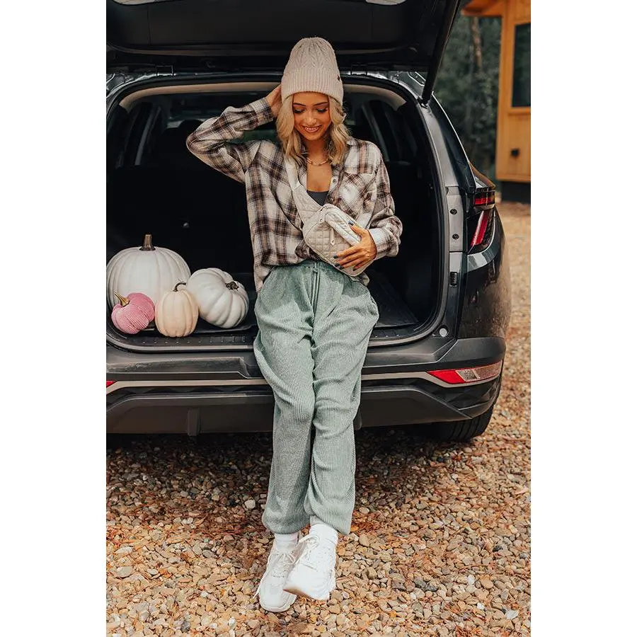 Wine And Unwind Waffle Knit Joggers In Light Hunter Green