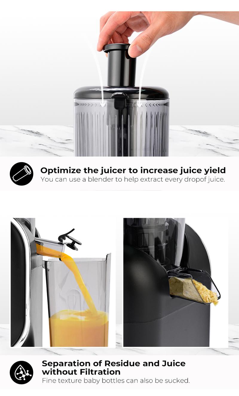 SUSTEAS Cold Press Juicer with 5.3'' Large Feed, Easy to Clean, High Juice Yield, Includes Two Filters for Soft & Hard Fruits, 98% Juice Yield Healthy Life Kitchen Essential Juicer Machine Blenders