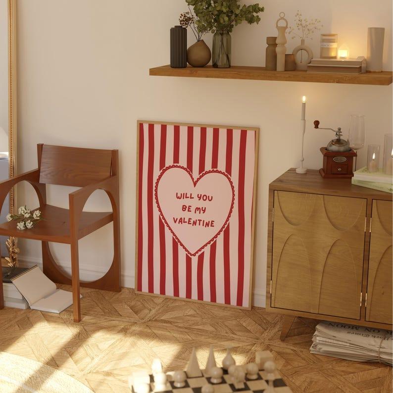 [UNFRAMED POSTER] Trendy Valentine Wall Art Print, Will You Be My Valentine Poster, Pink and Red Heart Decor, Cute Love Typography, Gift Idea
