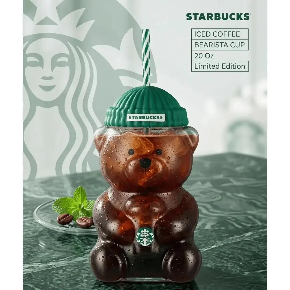 2026 Limited Edition Starbucks Barista Bear Tumbler - 590ml Non-BPA Free Reusable Washable Drinkware, Mascot Graphic Water Bottle (500-1000 ml Range), Gift Idea for Coffee Enthusiasts