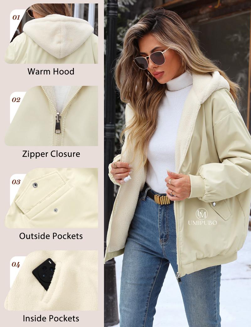 UMIPUBO Winter Jacket Women's Warm Fleece Lined Winter Coat Winter Parka Short Coat Puffer Jacket Hoodie with Hood for Teenage Girls