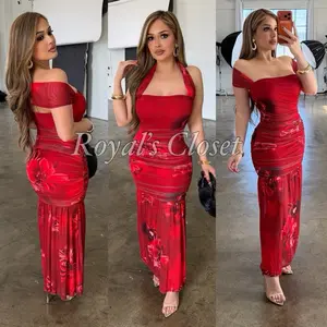 Red floral maxi summer dress