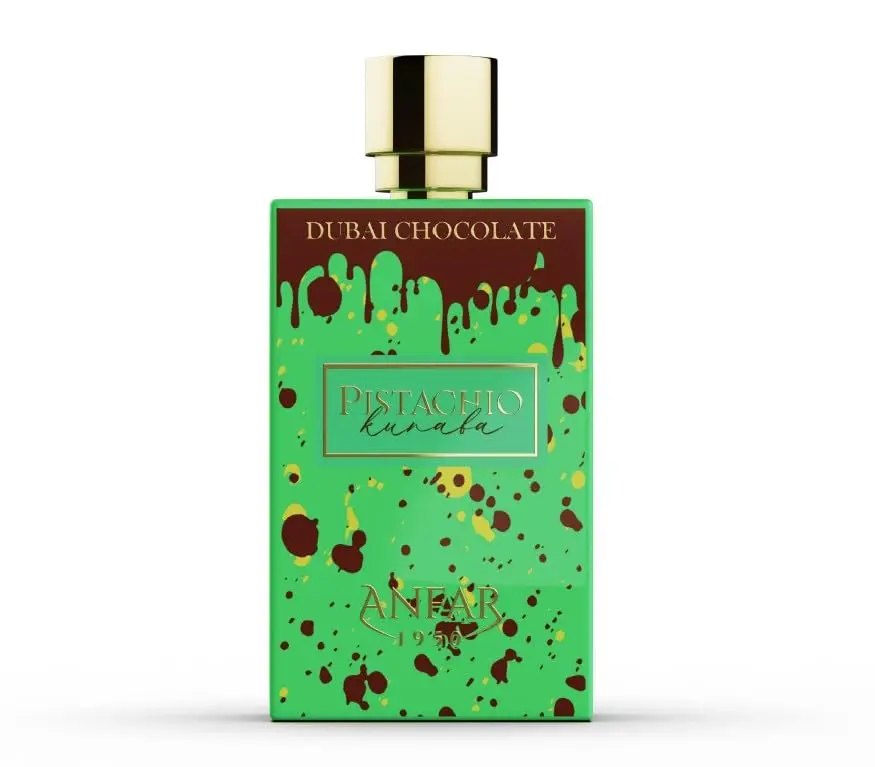 Anfar Dubai Chocolate Pistachio Kunafa Eau De Parfum (2.8 oz/80ml) - Unisex Rich Gourmand Arabian Fragrance, Elegant Bottle Single Item with Pistachio, Caramel, Chocolate, Amber Notes