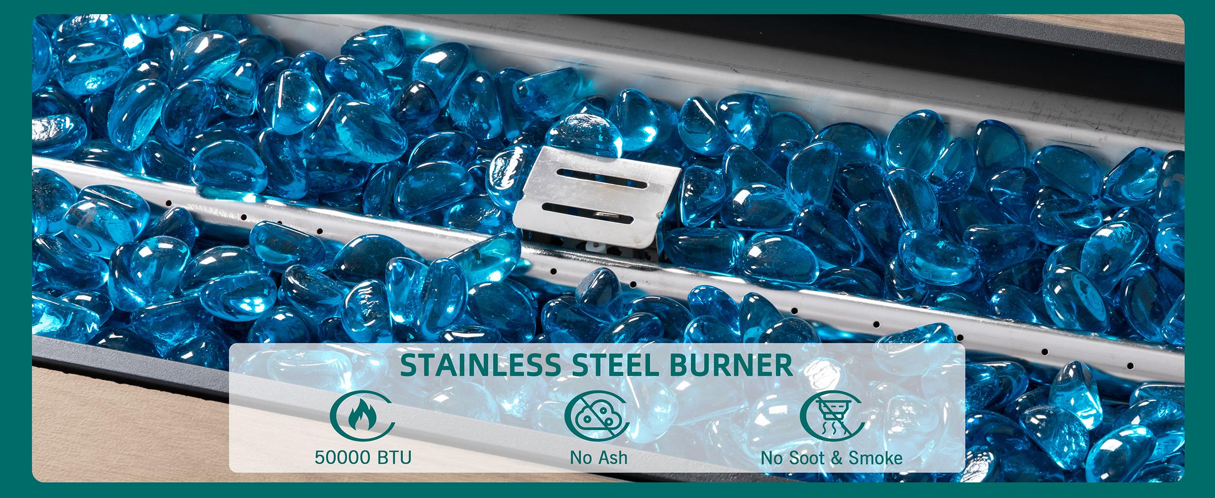 Walsunny Steel Fire Pit, 45inch Outdoor Propane Fire Pit Table 50,000 BTU Rectangle Pit with Glass Tabletop and Waterproof Cover, Gas Fire Table for Garden,Patio, CSA Modern Safety