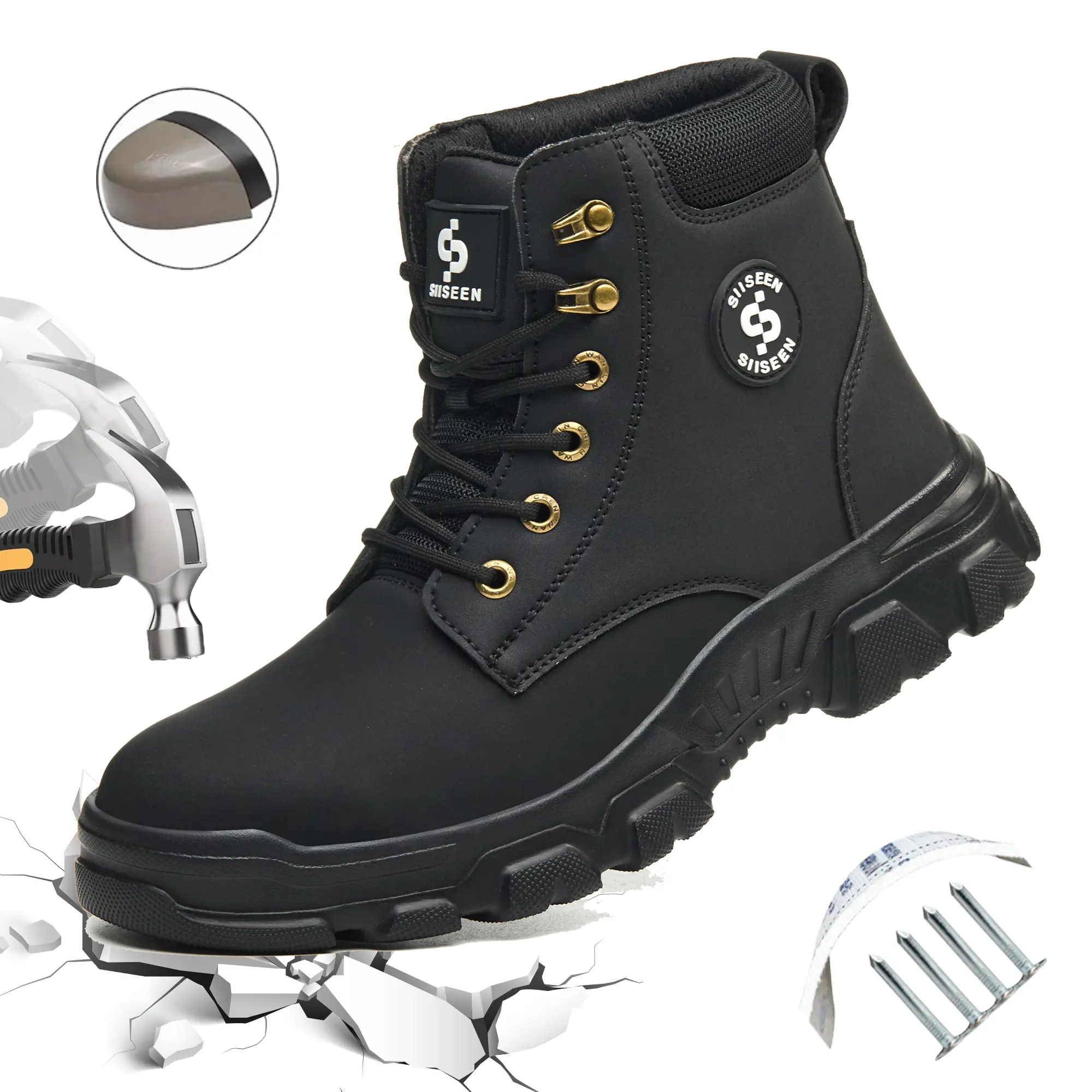 Men's Safety Shoes with Steel Toe and Kevlar Midsole - Lightweight Outdoor Work Boots Suitable for Factory Workshop Construction Sites