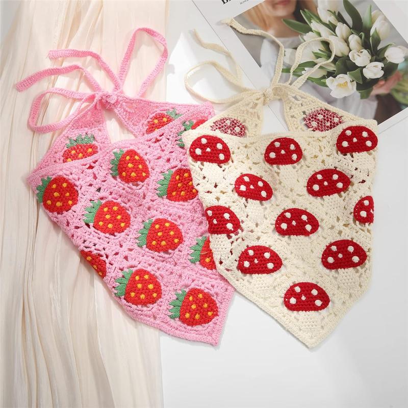 2-piece set Crochet Bandana Head Kerchief Hair Scarf Knitted Hair Scarves Tie Strawberry Mushroom Headwrap Headband Gift for Women And Girl 2-piece set Crochet Bandana Head Kerchief Hair Scarf Knitted Hair Scarves Tie Strawberry Mushroom Headwrap Headband Gift for Women And Girl