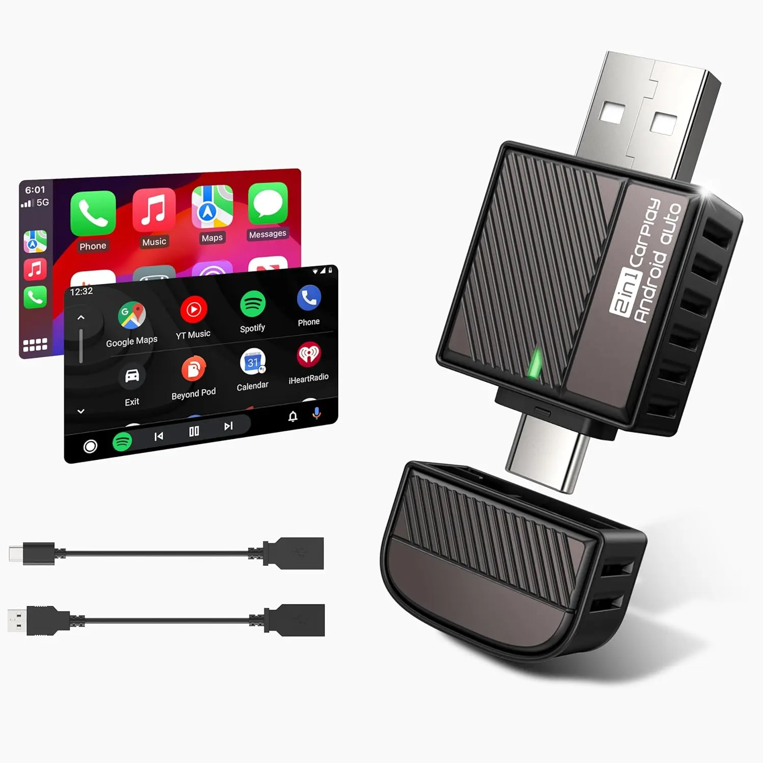 2025 Upgraded 2-in-1 Wireless Android Auto & Bluetooth CarPlay Adapter, USB Type-C Plug-and-Play Dongle for iOS 10+/Android 11+ Cars, Low-Latency Wired-to-Wireless Converter for Car Play Digital Media Receivers