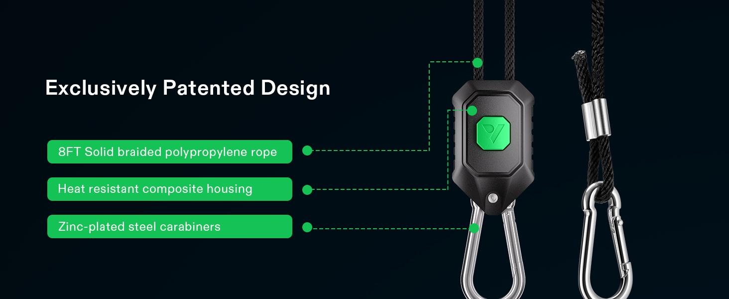 VIVOSUN 1-Pair 1/8 Inch Adjustable Grow Light Hanger, Heavy Duty Rope Hanger with Reinforced Metal Gears, 8Ft. Long and 150 lbs Weight Capacity Rope for Grow Light, Inline Fan, Filters