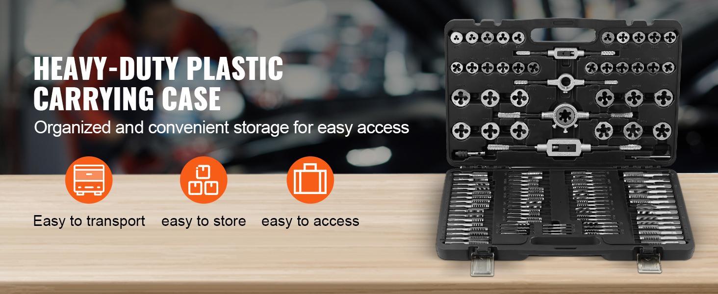 VEVOR Tap and Die Set, 110-Piece Include Metric Size M2 to M18, Bearing Steel Taps and Dies, Essential Threading Tool for Cutting External Internal Threads, with Complete Accessories and Storage Case