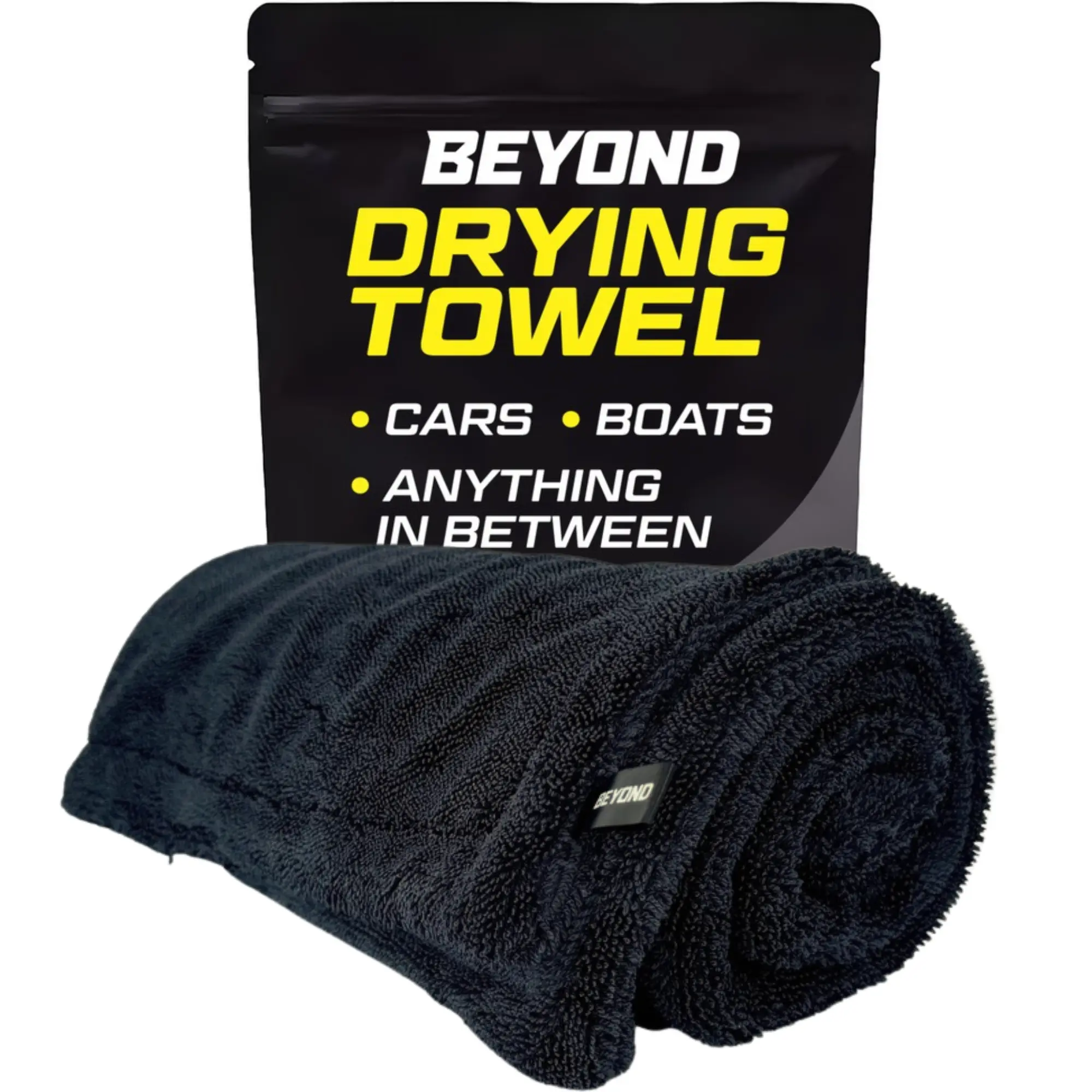 Beyond Drying Towel - Premium Car Drying Microfiber - Large & Super Absorbent - Detailing Towel for Cars and Boats - One-Pass Scratch Free Cleaning Towel - 24 x 36 Black
