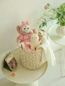 Quilted Fabric Storage Basket – Small Floral Organizer Bin with Handles, Nursery & Home Storage, 3 Color Options