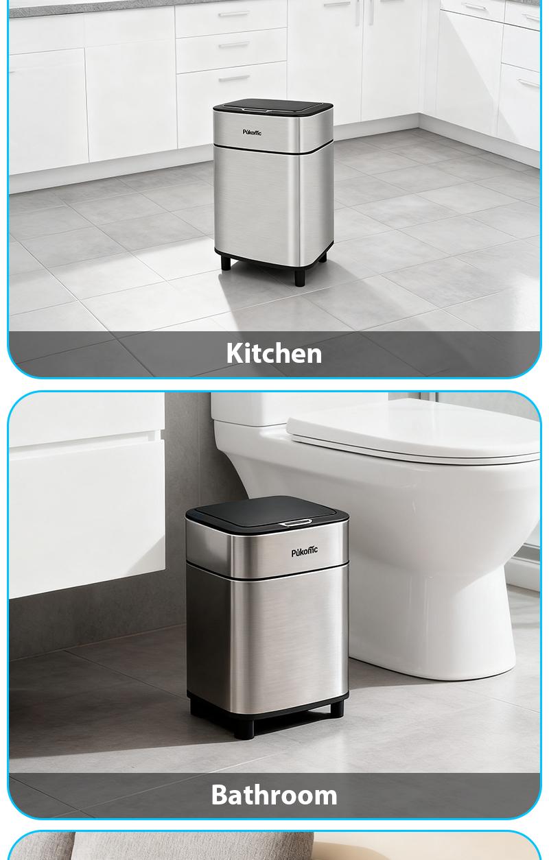 Pukomc 2.7Gal Smart Bin: Auto-opening stainless steel trash can for kitchen, bathroom & office – sleek, hygienic & hands-free!