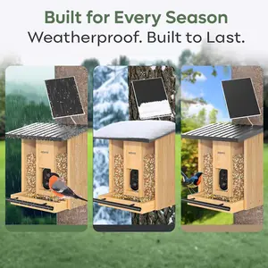 【Adomii】Bird Feeder with Camera, 2.4L Solar Powered Birdfeeder with AI Bird Identification & Alerts, Squirrel-Proof & Weatherproof, Adomii Window Bird Feeder with Double Bin, 1080p HD Live Camera
