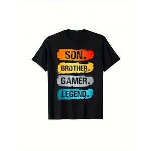 Teen Boys 8-16 Years Gaming T-Shirt - /Xbox/PC Logo & Son Brother Gamer Legend Design - Heavyweight 180gsm Cotton Crew Neck Shirt with PS/Xbox/PC Gaming Icons - Ideal Gift for Young Gamers (Casual Wear) Graphic Print Tee Graphic Tees Print