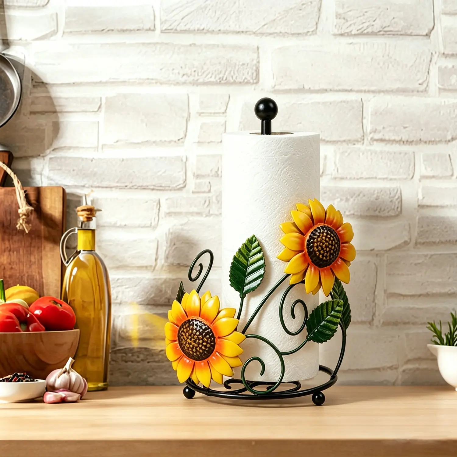 Sunflower Design Paper Towel Holder, 1 Box Iron Paper Towel Storage Rack, Roll Paper Holder, Home Decor for Kitchen Bathroom, Bathroom Accessories