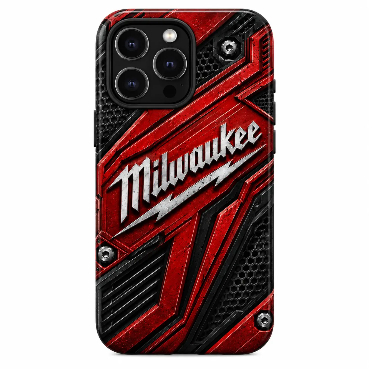 Milwaukee Style Red Black Tough Phone Case, Industrial Tool 3D Armor Design, 2 Layer Protective Full Wrap Case, Blue Collar Gift
