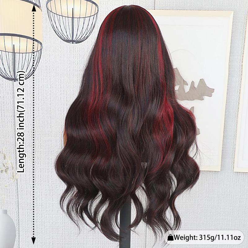QD-Tizer Blonde Red and Black Color Synthetic Lace Front Wigs 13x4 Lace Area Blonde red Highlights color on Black Hair Long Wavy Curly Hair Wigs for Women Body Wave Hairstyle Glueless Pre PLucked Suitable for Daily Wear Cosplay Halloween Party