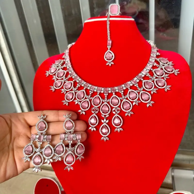 Ad set include necklace, earrings, bindi and adjustable ring