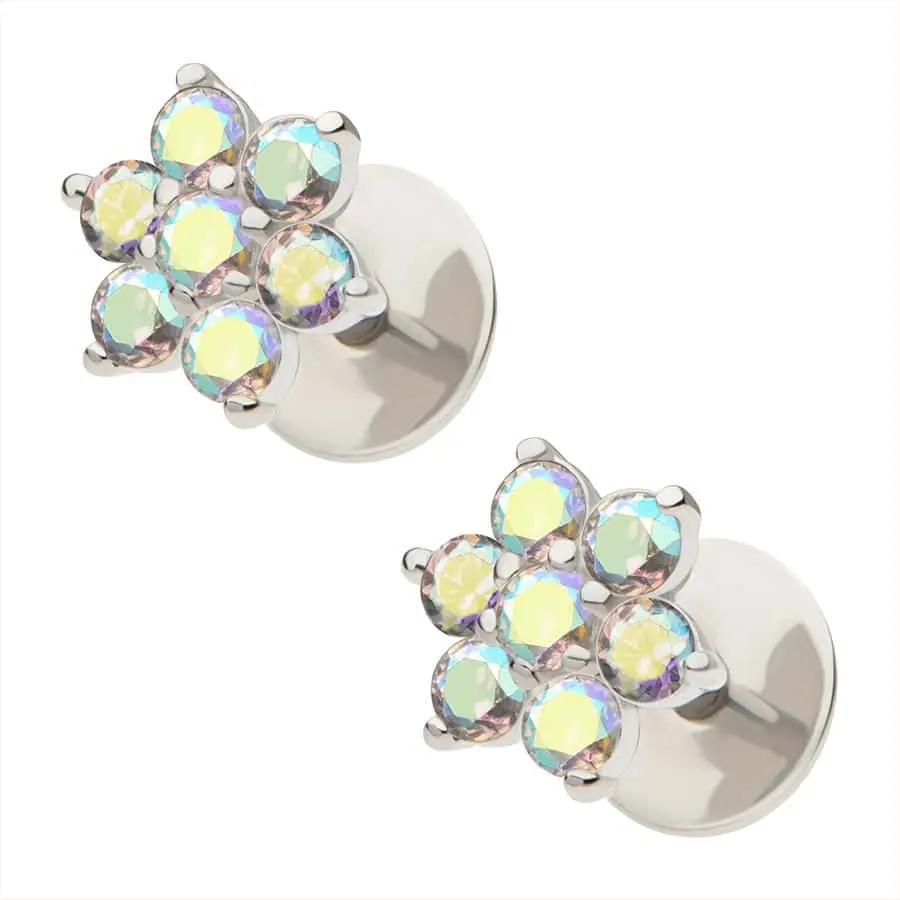 COMFY EARRINGS Aurora Borealis Flower Earrings with 7 Cubic Zirconia Stones in 316L Stainless Steel 18 Gauge Posts for Comfort and Style