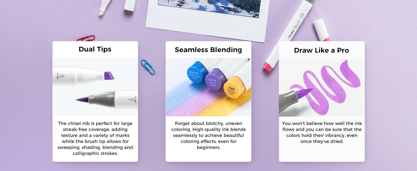 Ohuhu Alcohol Markers: Brush & Fine / Chisel - 104-color - Double Tipped Alcohol Based Art Marker Set for Artists Adults Coloring Illustration - Refillable - Honolulu & B Series of Ohuhu - Women's Day Gift