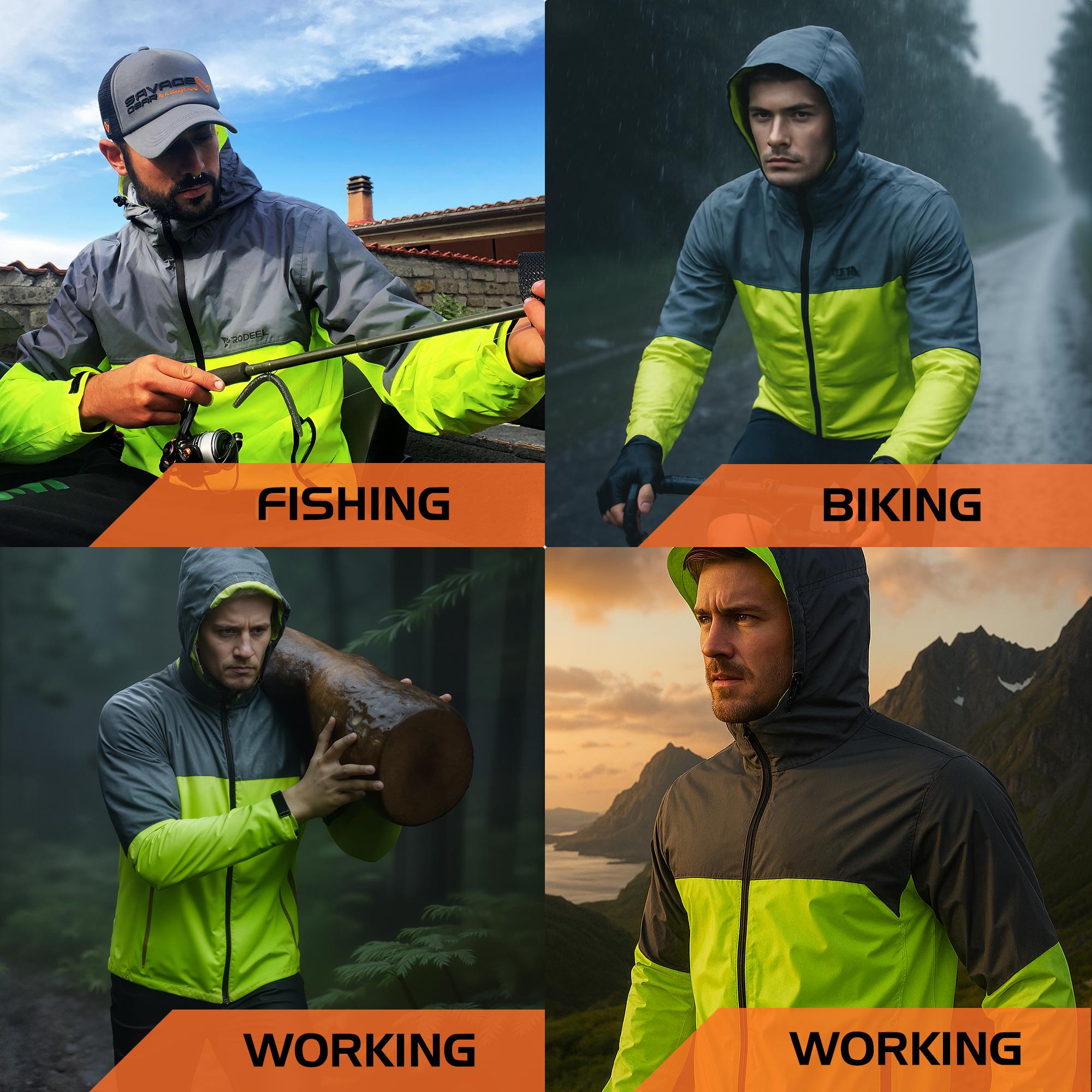 【RODEEL】710 Waterproof Jacket with Storage Pouch Men High Visibility Lightweight Breathable Hooded Rainwear Durable Rain Coat Weatherproof Windbreaker For Outdoor Sports Hiking Camping Fishing Boating Construction Landscaping Gardening, Holiday Gift 【RODEEL】710 Waterproof Jacket with Storage Pouch Men High Visibility Lightweight Breathable Hooded Rainwear Durable Rain Coat Weatherproof Windbreaker For Outdoor Sports Hiking Camping Fishing Boating Construction Landscaping Gardening, Holiday Gift