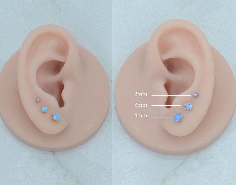 NEW 18G Threadless Flat Back Earrings Small Blue Opal Gem 16G/20G Push Pin Nose Ring Cartilage Piercing Gold Tone Labret Stud Helix 2-4mm