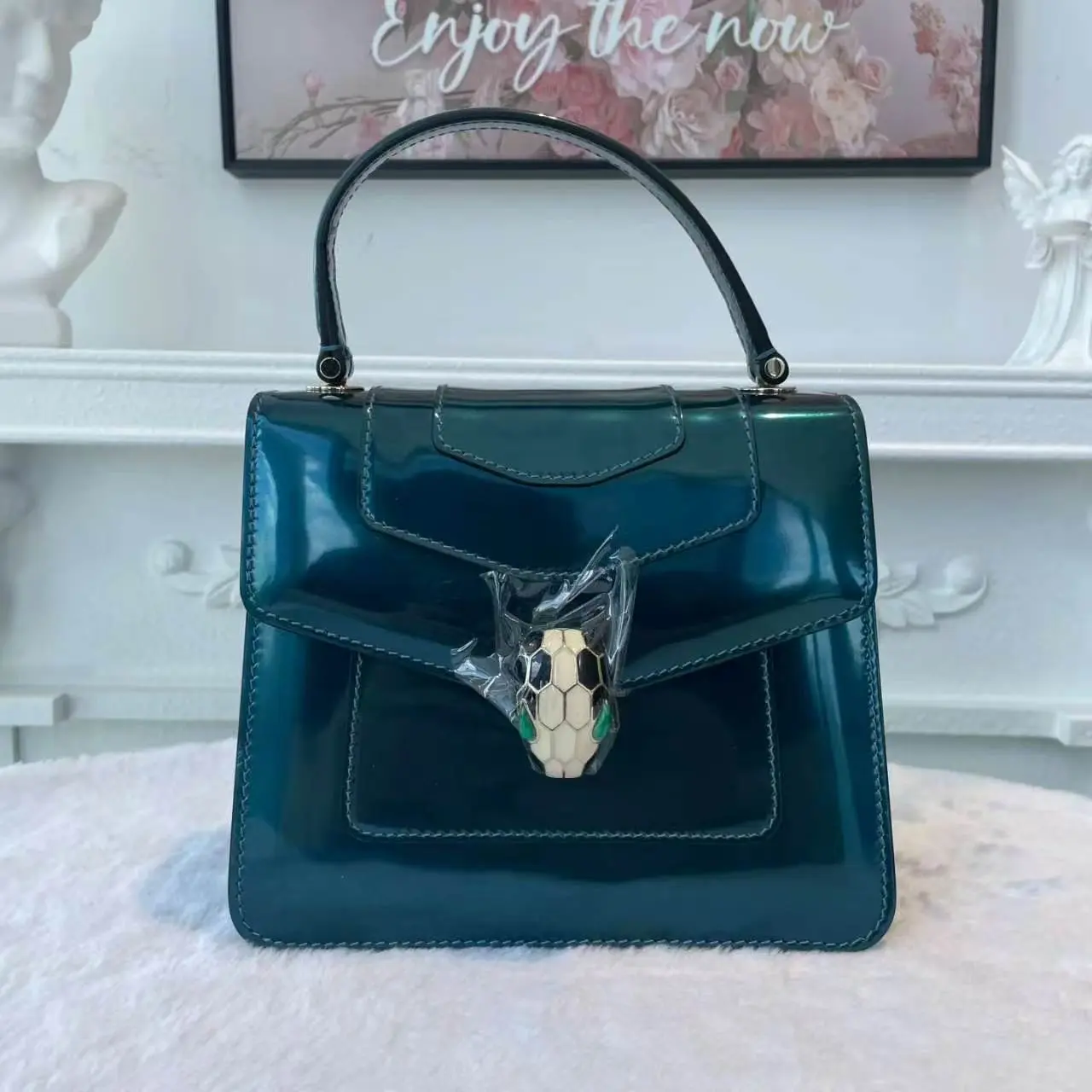 Pre-owned Bvlgari Serpenti Forever Small LCY9904055 Patent Calfskin Dark Green Shoulder Bag